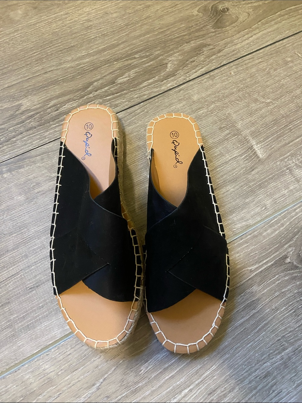 Qupid Black Slip-On Crisscross Espadrille Sandals